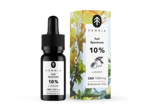 Hemnia Full Spectrum CBD MCT Coconut Oil 10%, 1000 mg, 10 ml, lemon